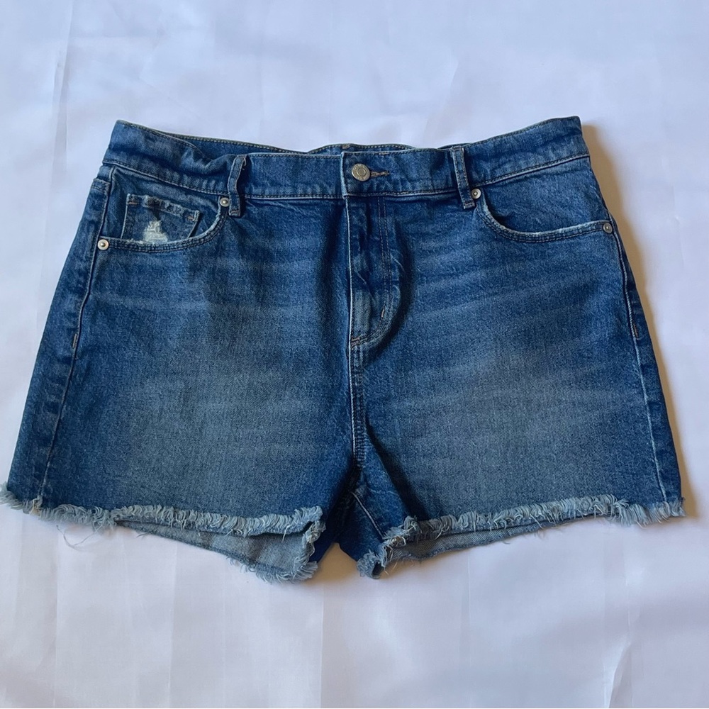 LOFT High Waisted Denim Blue Frayed Hem Women's Shorts Size 10